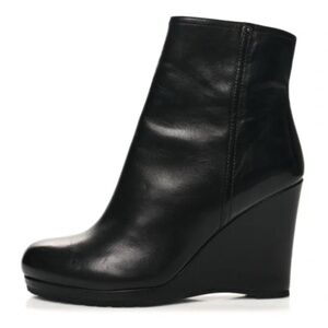 Prada Vitello Wedge Bootie Black 39